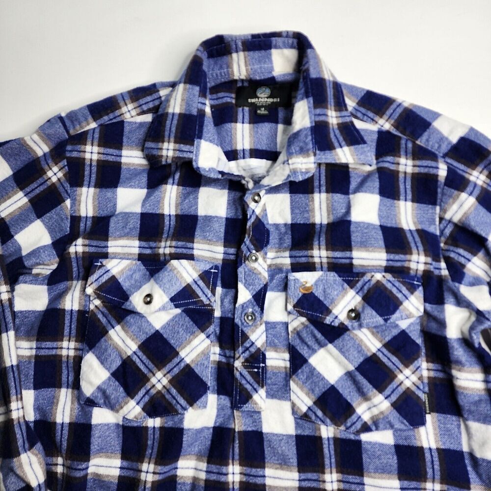 Swanndri Henley Flannel Button Shirt Cotton Blue Plaid Size Medium - Picture 4 of 10